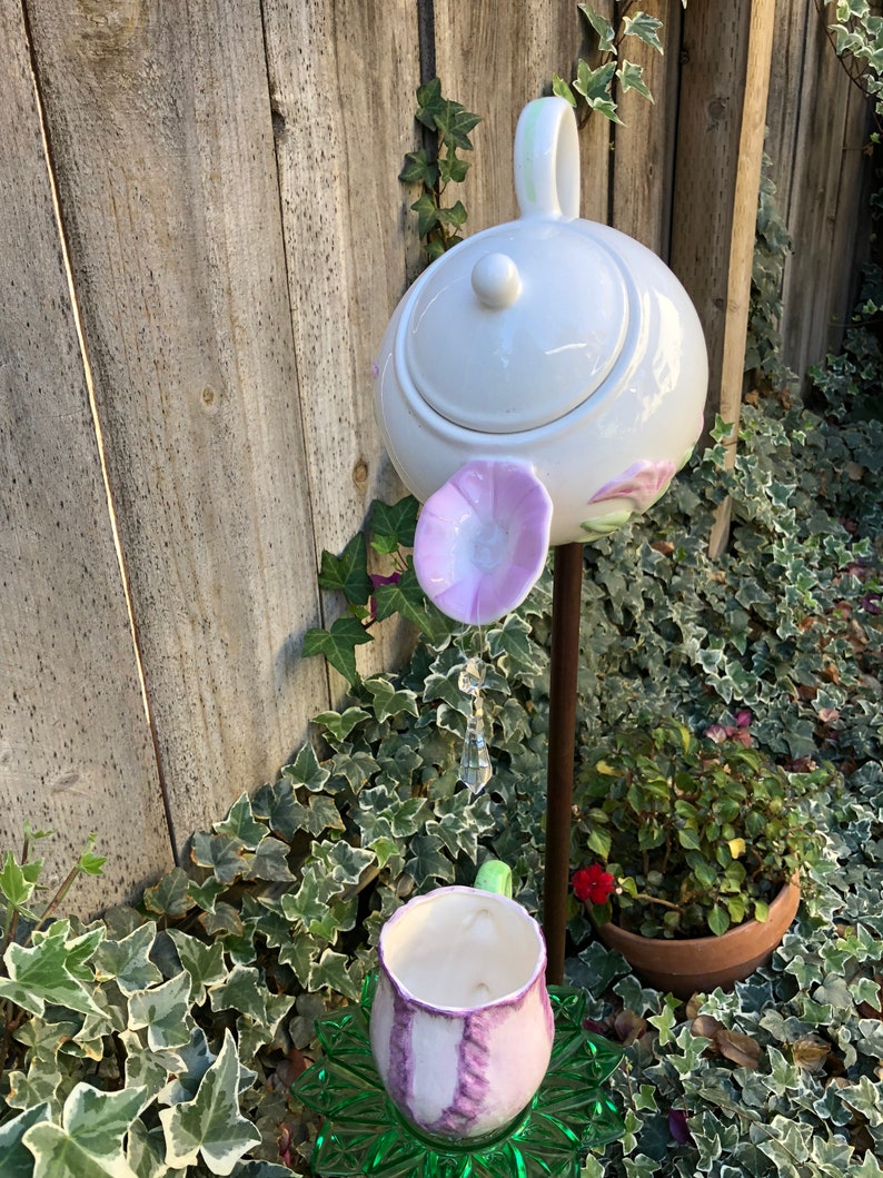 Tea Pot and Tea Cup Garden Decor Yard Art Purple Etsy