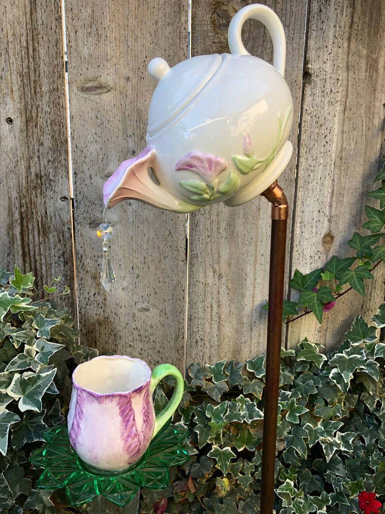 Tea Pot and Tea Cup Garden Decor Yard Art Purple Etsy