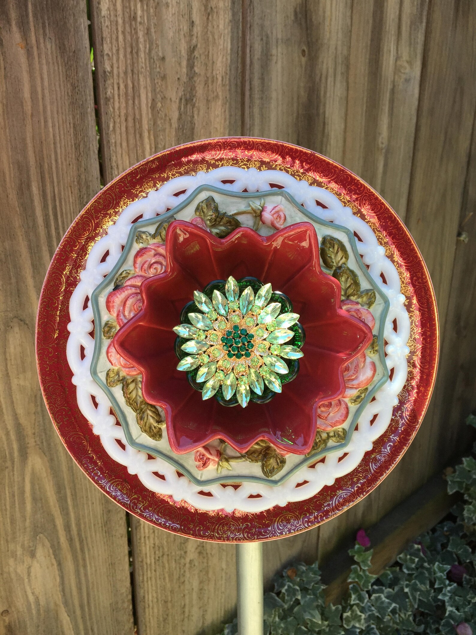 Plate Flower Vintage Glass Garden Decor Etsy