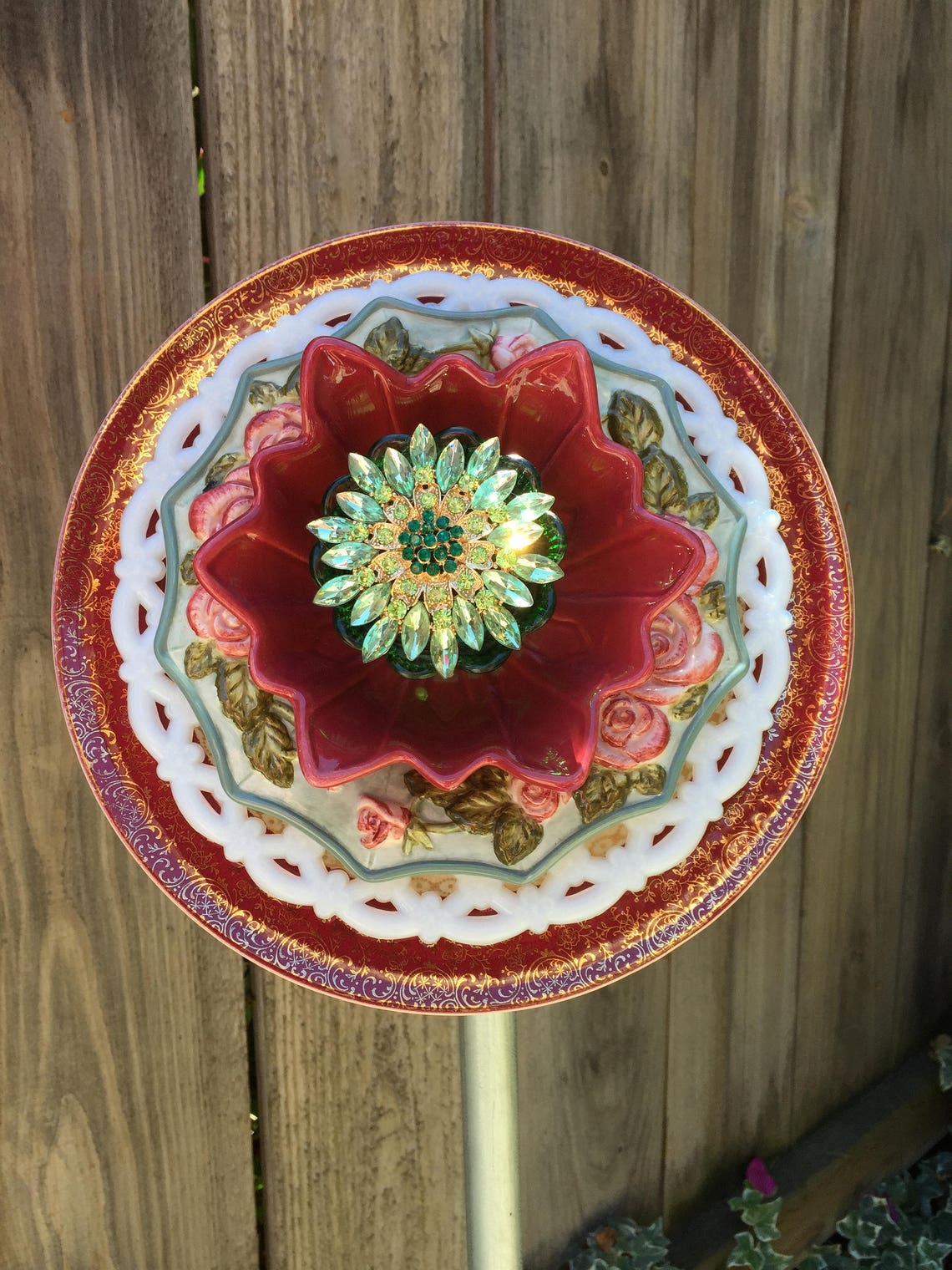 Plate Flower Vintage Glass Garden Decor Etsy