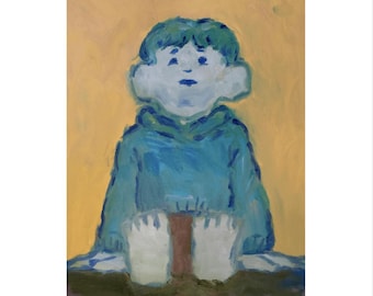 Affiche authentique, illustrateur contemporain, Qwaya, <Sitting Boy>