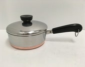 1801 REVERE WARE Copper Clad Stainless Steel 3 4 Quart Low Profile Sauce Pan Pot with Lid (Vintage USA)