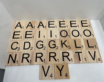 Scrabble Large Wooden Tiles Assortment 30 Tiles Wall Art Decor 3.5” X 3.5” X 3/8"