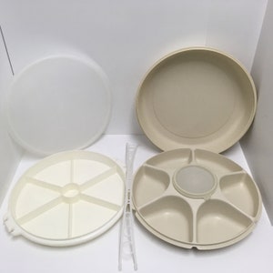 Tupperware Divided Serving Tray w/Cover & Divided Party Susan w/Lid Made in the U.S.A.