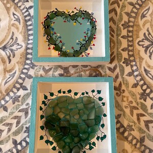 Sea Glass Heart Handmade Shadow Boxes