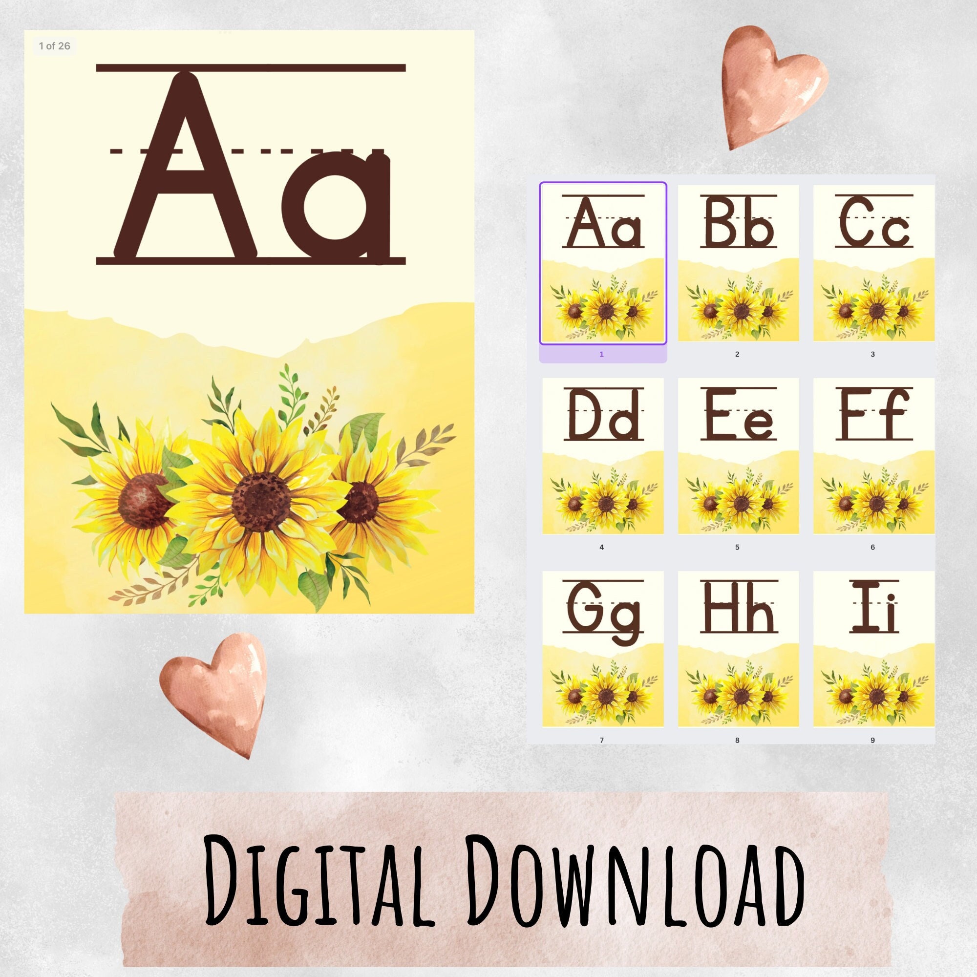 Sunflower Alphabet Printable Classroom and Nursery Poster Etsy