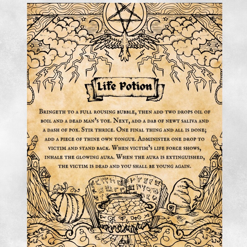 Magic Life Potion Hocus Pocus Spell Brown Weathered Printable - Etsy