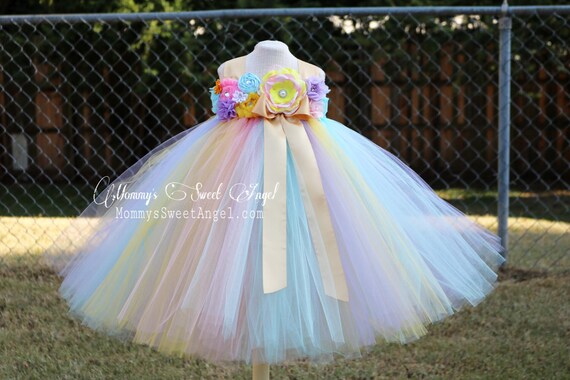 pastel rainbow tulle dress
