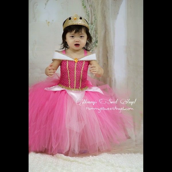 Vestido de tutu Aurora, viene con la pieza de la cabeza a juego. Vestido de tutú de princesa de la belleza durmiente. Disfrace de Halloween. Vestido de tutú de princesa rosa