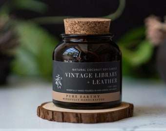 Vintage Leather + Library  Coconut Soy Candles Apothecary Collection