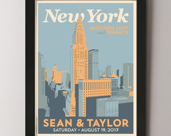 Downtown New York Personalized Framed Wedding Art 18x24 or 24x36 (17 color options available)
