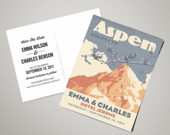Mountain Wedding Personalized Art Save The Date Postcards (200 QTY)