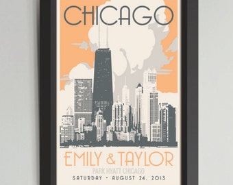 Chicago Gold Coast Personalized Framed Wedding Art (Medium)