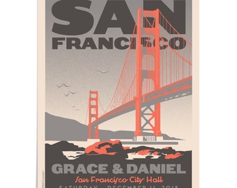 San Francisco Golden Gate Bridge Personalized Unframed Wedding Print Available In 3 Sizes and 15 Color Options