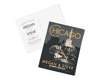 Chicago Buckingham Fountain Wedding Save The Dates and Thank You Cards (available in 15 color options)