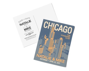 Downtown Chicago Wedding Save The Date Postcards, Notecards, and Thank You Cards (available in 15 color options)