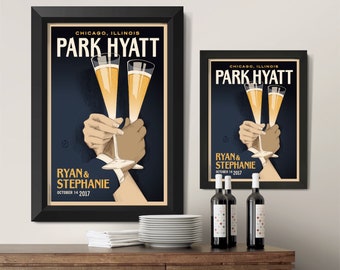 First Toast Personalized Wedding / Anniversary Framed Art 18x24 or 24x36 (15 color options available)