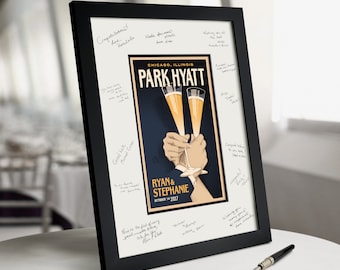 First Toast Personalized Wedding / Anniversary Art in Guest Book Frame 18x24 or 24x36 (15 color options available)