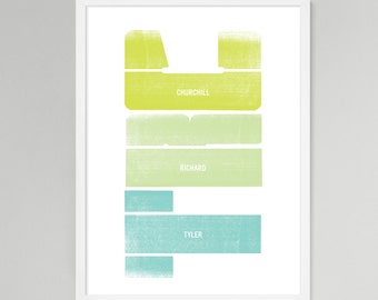 Initial Vertical Personalized Baby/Kids Art (Green, Medium)