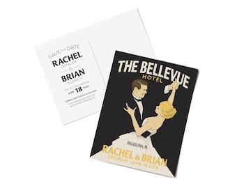 Wedding Waltz Personalized Art Save The Date Postcards, Notecards, Thank You Cards (Available in 15 Color Options)