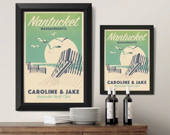 Sand Fence Personalized Wedding Art in Classic Frame 18x24 or 24x36 (available in 15 color options)