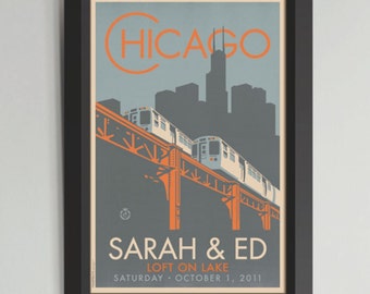 Chicago EL Personalized Framed Wedding Art (Medium)