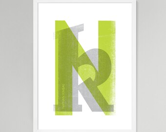 Initial Over Print Personalized Baby/Kids Art (Green, Large)