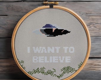 Akte X Kreuzstichmuster PDF | Ich will glauben UFO Alien Poster | Moderne TV-Show Kreuzstich