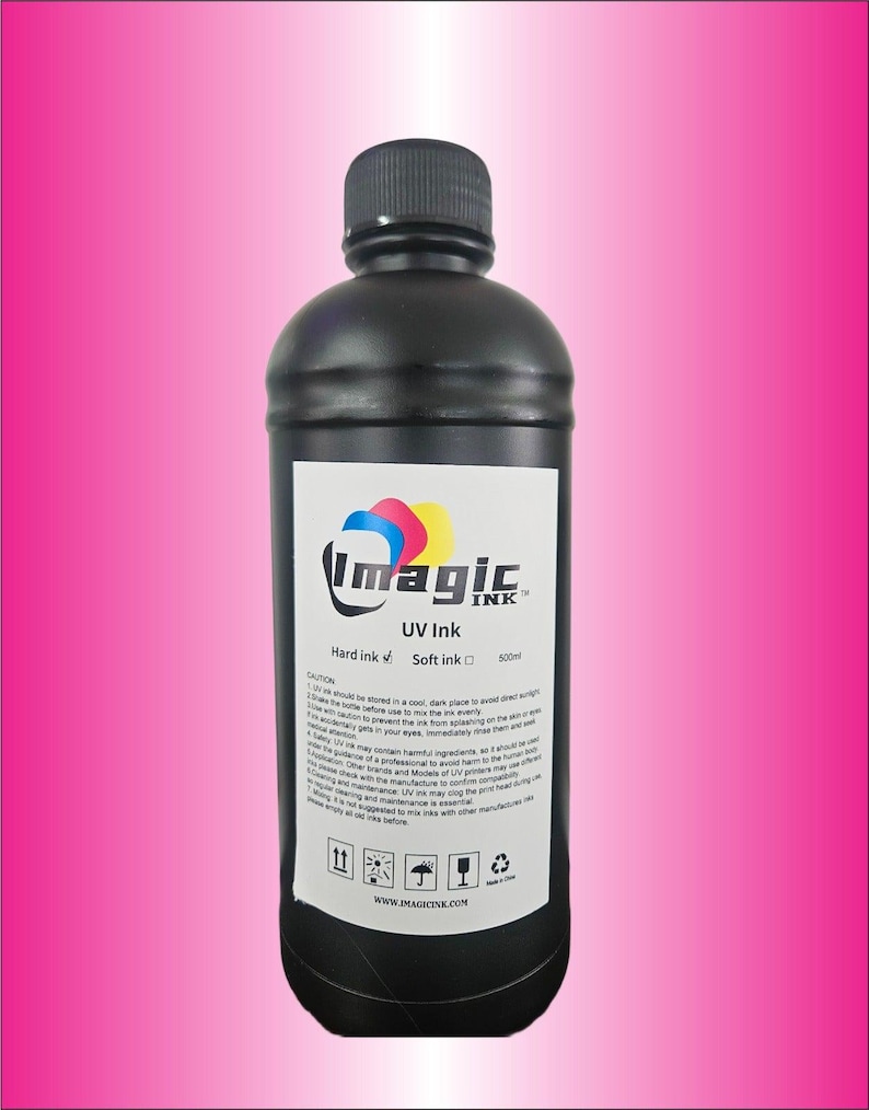Imagic Ink For Uv Printers Uv Ink - Choose Your Color And Type (500Ml Bottles) - Hard, Neutral, Soft, Fluorescent - Uv Inks With Jay'S Print Magenta (M)