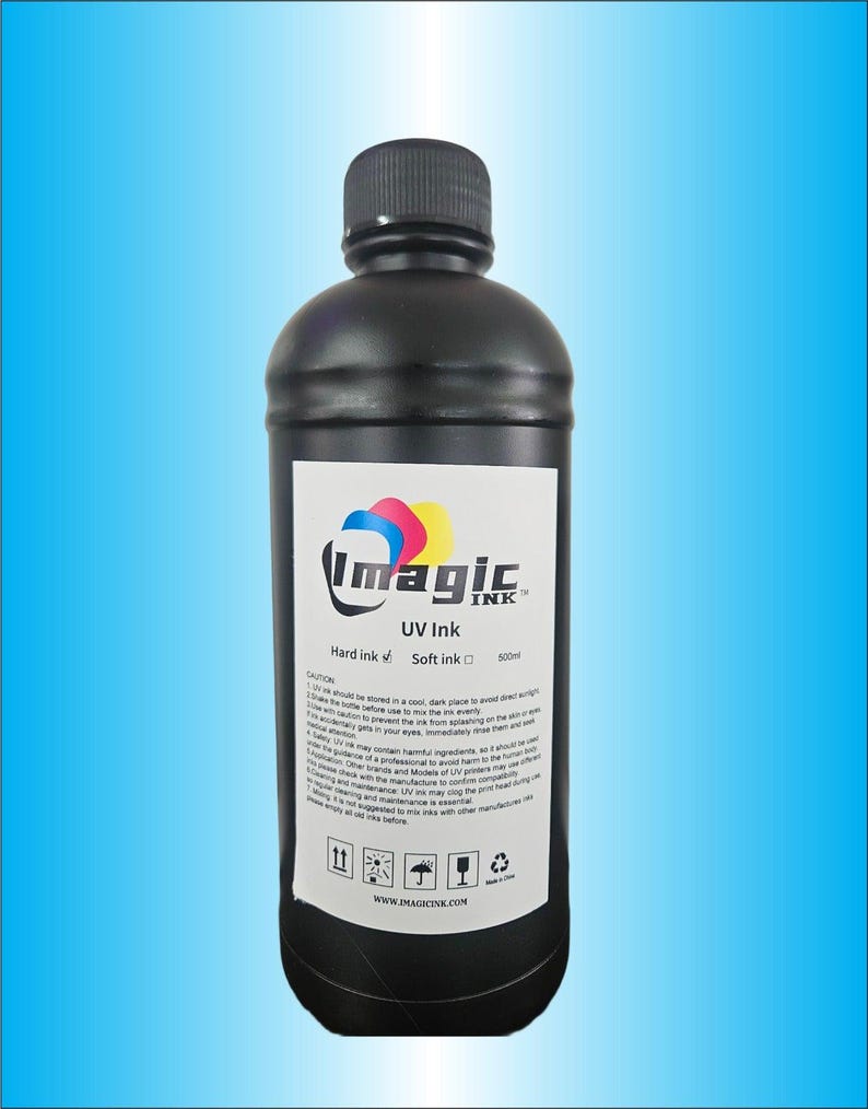 Imagic Ink For Uv Printers Uv Ink - Choose Your Color And Type (500Ml Bottles) - Hard, Neutral, Soft, Fluorescent - Uv Inks With Jay'S Print Cyan (C)