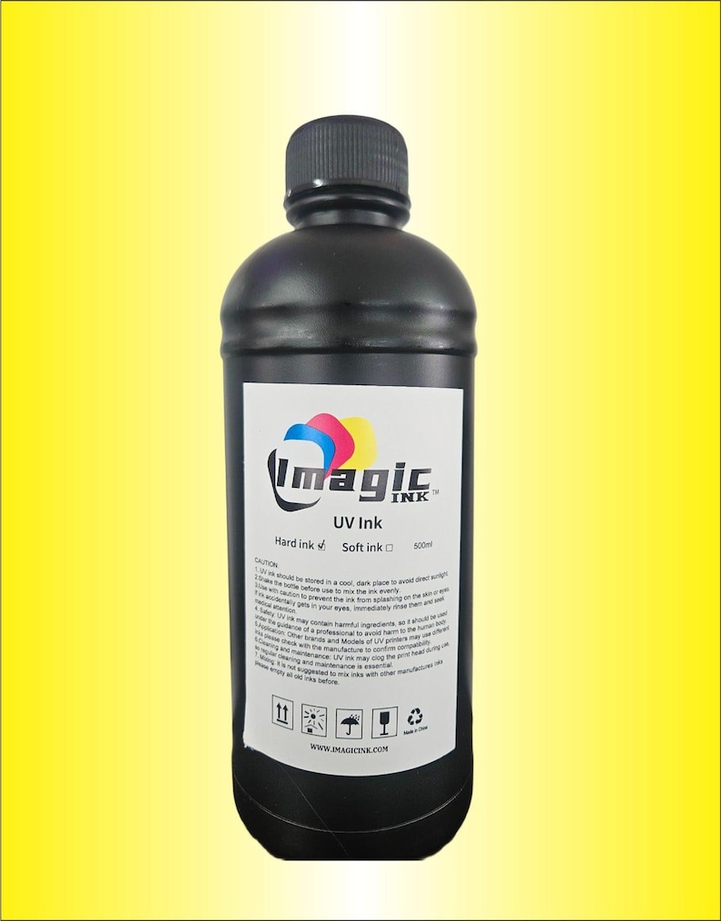 Imagic Ink For Uv Printers Uv Ink - Choose Your Color And Type (500Ml Bottles) - Hard, Neutral, Soft, Fluorescent - Uv Inks With Jay'S Print Yellow (Y)
