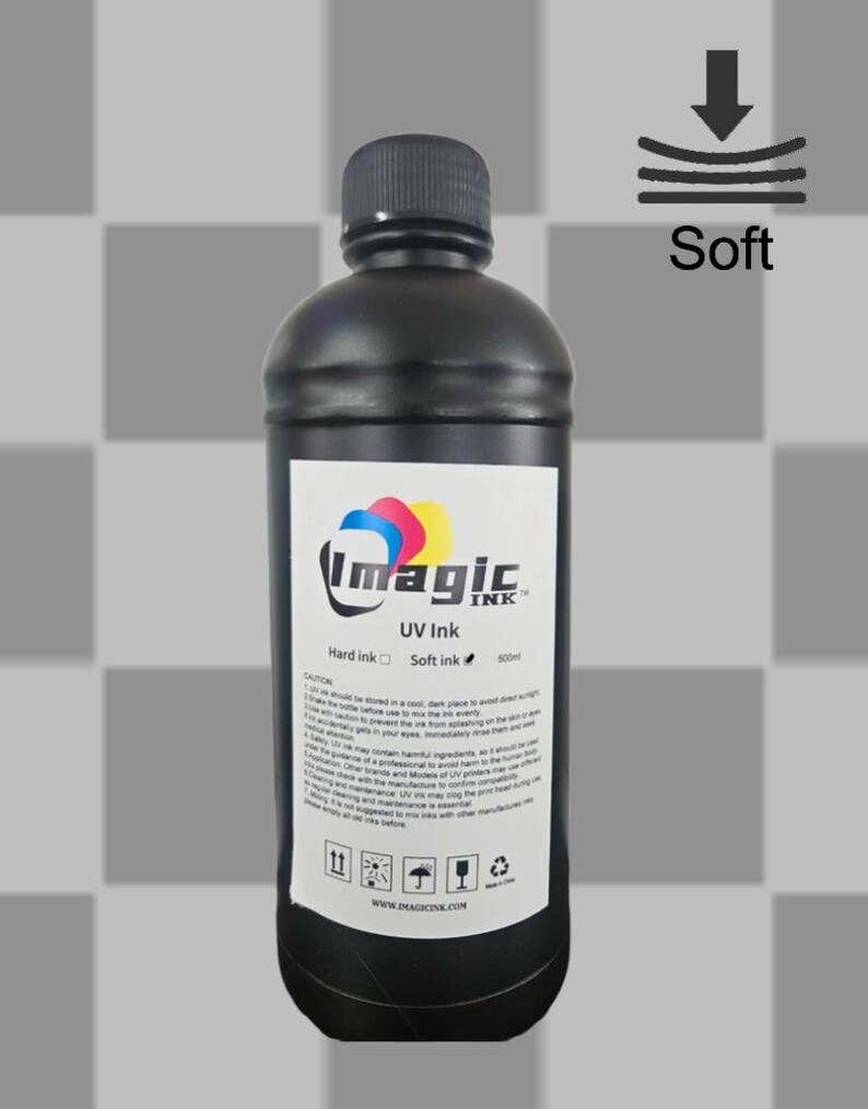 Imagic Ink For Uv Printers Uv Ink - Choose Your Color And Type (500Ml Bottles) - Hard, Neutral, Soft, Fluorescent - Uv Inks With Jay'S Print Gloss/Varnish (V)-Soft Gloss-Clear