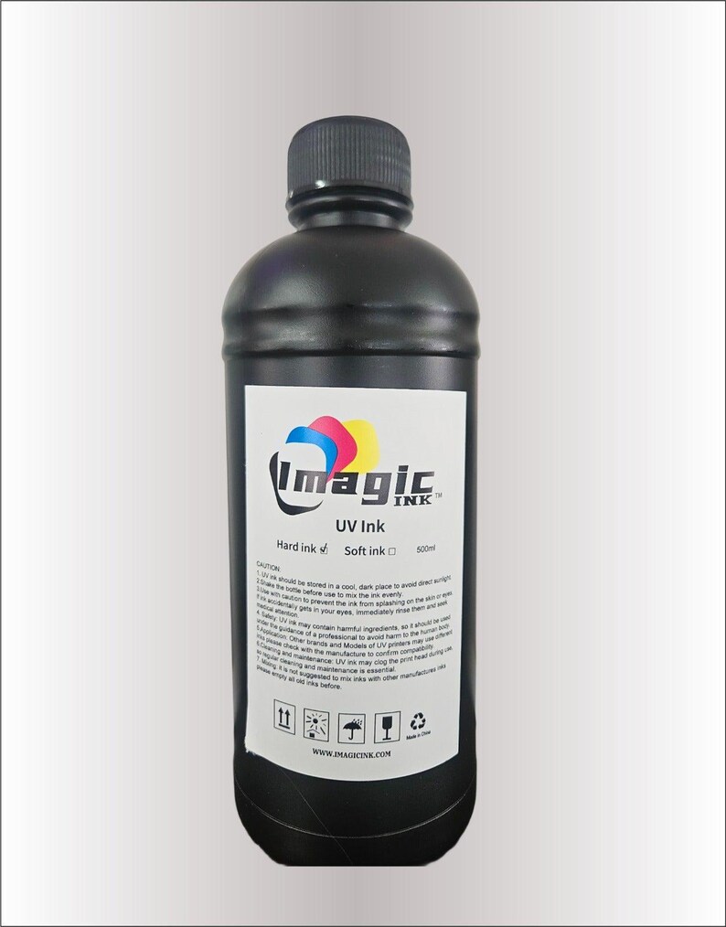 Imagic Ink For Uv Printers Uv Ink - Choose Your Color And Type (500Ml Bottles) - Hard, Neutral, Soft, Fluorescent - Uv Inks With Jay'S Print White (W)