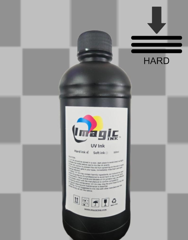 Imagic Ink For Uv Printers Uv Ink - Choose Your Color And Type (500Ml Bottles) - Hard, Neutral, Soft, Fluorescent - Uv Inks With Jay'S Print Gloss/Varnish (V)-Hard Gloss-Clear