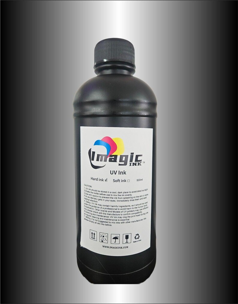 Imagic Ink For Uv Printers Uv Ink - Choose Your Color And Type (500Ml Bottles) - Hard, Neutral, Soft, Fluorescent - Uv Inks With Jay'S Print Black (K)