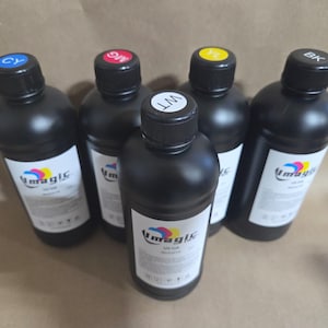 Imagic Ink For Uv Printers Uv Ink - Choose Your Color And Type (500Ml Bottles) - Hard, Neutral, Soft, Fluorescent - Uv Inks With Jay'S Print Small Bundle-CMYKW (No Gloss)