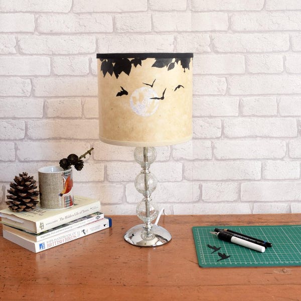 Papercut Bats Woodland drum table lampshade (20cm diameter) with UK / European standard light fitting