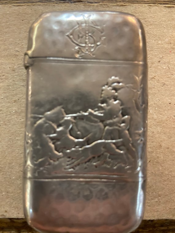 Antique silver match / pill box. with knights and 