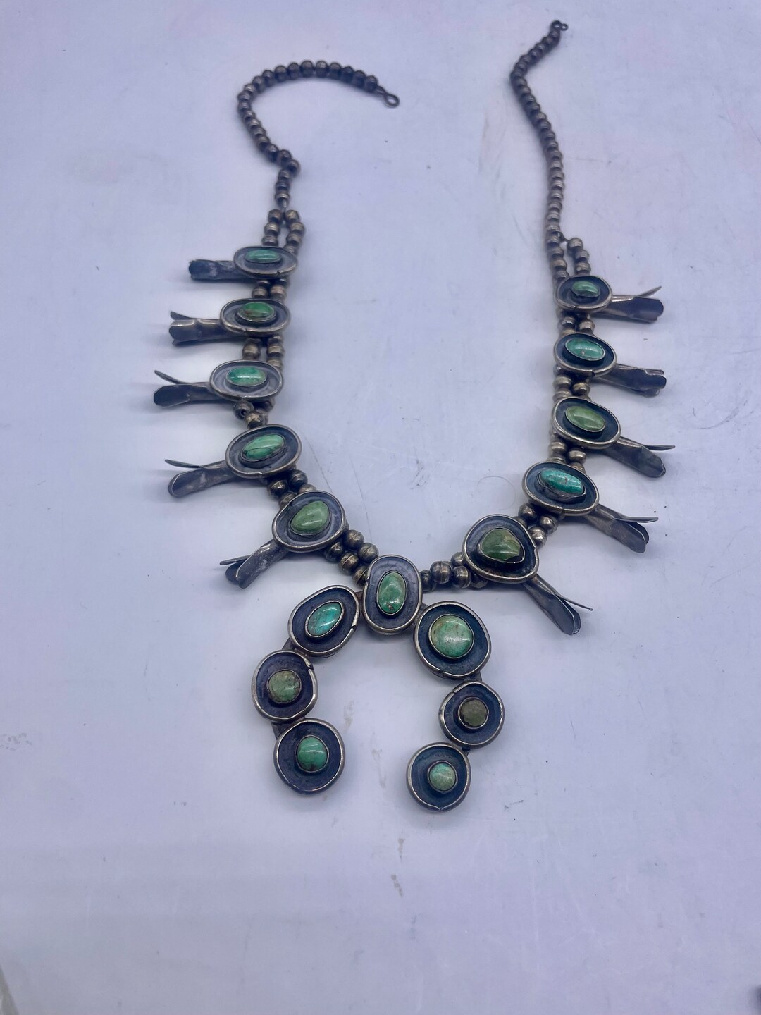 Native American , Navajo. Squash Blossoms Necklace. Circa 1950 or