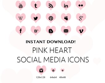 INSTANT DOWNLOAD Pink Hearts Social Media Icons