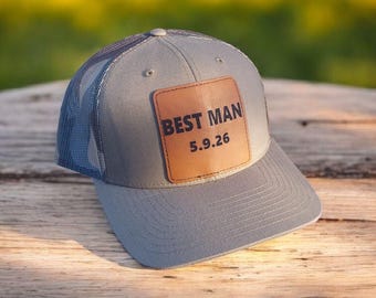 Custom Leather Patch Best Man Hat, Personalized Wedding Gift