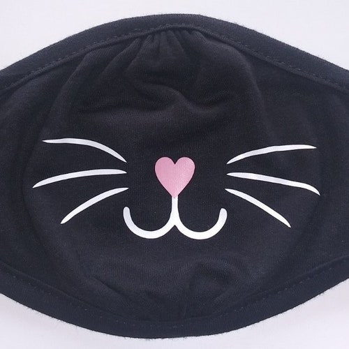Black Cute Cat Face Mask 3D Pattern Reusable Washable Printed Etsy