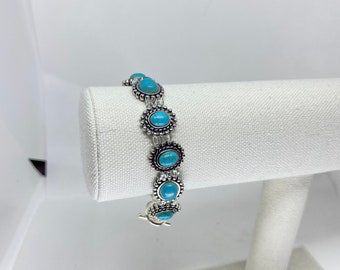 Boho Turquoise and Metal Stretch Bracelet