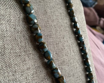 Blauwe en gouden Agaat Kralen Ketting