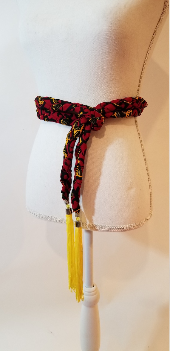 African Print Woven Tie Rope Belt With 