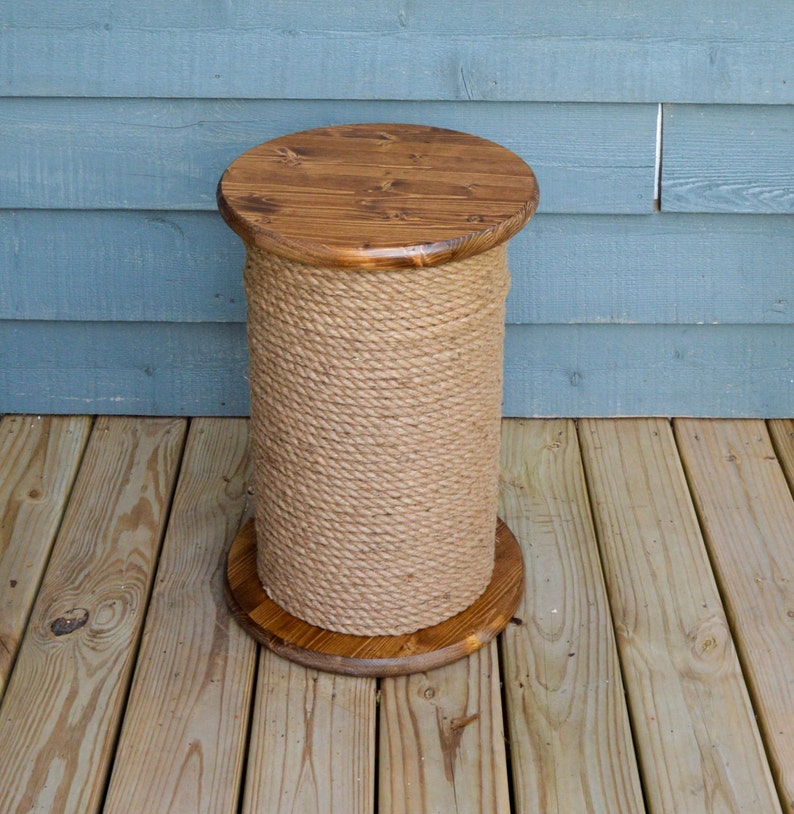 Storage Table End Table Spool Table Nautical Decor Stool Jute Rope Beach House Rustic Decor