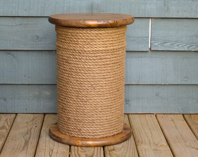 Nautical Decor, Storage Table, Stool, End Table, Beach House, Jute Rope ...
