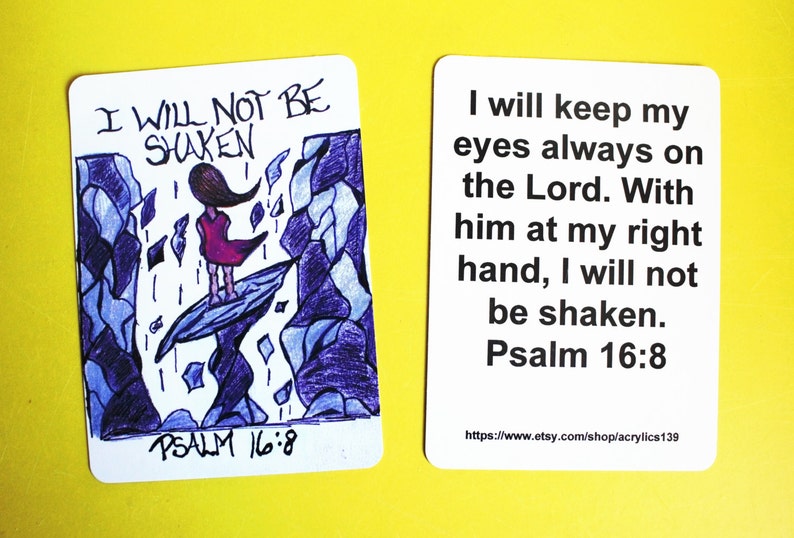 I will not be shaken...Psalm 16:8mini Scripture doodle bible memory verse card of encouragementTrusting in God when the world is falling