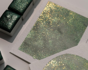 Golden Olive - Shimmer Watercolor - Half Pan - Handmade Watercolor