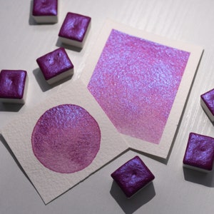 Magenta Violet - Shimmer Watercolor - Half Pan - Ręcznie robiona akwarela